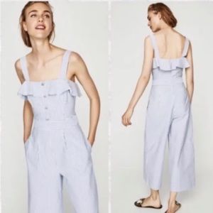zara jumpsuit small striped cotton